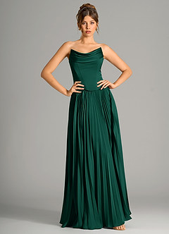 Azazie Saedra Bridesmaid Dresses Emerald A-Line Corset Stretch Satin Dress image3