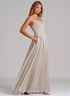 Azazie Elle Robes de demoiselle d'honneur Robe Trapèze en Mousseline de soie Plissée Givre image5