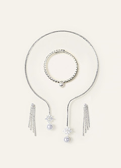 front Conjunto de joyas con colgante de flor de perlas y circonitas