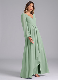 Azazie Liah Robes de demoiselle d'honneur Robe Trapèze en Mousseline de soie Manche longue Agave image5