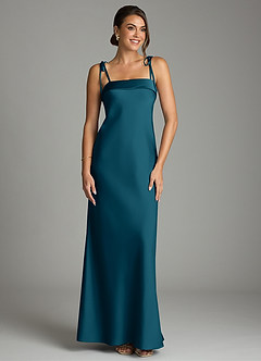 Azazie Ellia Bridesmaid Dresses Ink Blue Sheath Bow Stretch Satin Dress image1