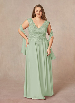 Azazie Amethyst Mother of the Bride Dresses Dusty Sage A-Line V-Neck Sequins Chiffon Dress image9