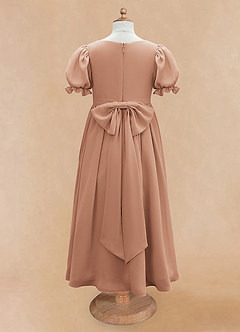 Azazie Joss Robe Demoiselle D'honneur Fillette Robe Trapèze en Mousseline de soie avec manches Champagne Rosé image6