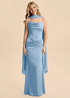 Azazie Sorrel Junior Powder Blue Mermaid Ruched Stretch Satin Dress image3