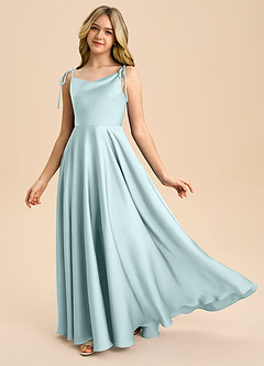 Azazie Popsy Junior Sea Glass A-Line Bow Stretch Satin Dress image1