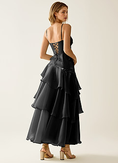 Nicola Noir Robe de bal trapèze en satin à volants image2