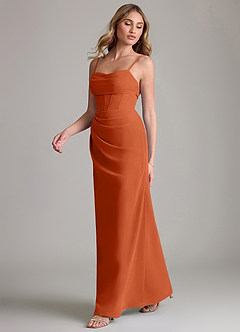 Azazie Mai Bridesmaid Dresses Burnt Orange Sheath Pleated Chiffon Dress image4