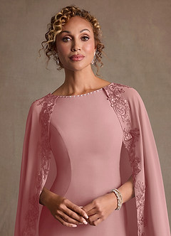 Azazie Artemisia Mother of the Bride Dresses Dusty Rose Sheath Lace Chiffon Dress image7