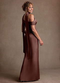 Azazie Kamala Vestidos para mãe da noiva Vestido Café Expresso de Cetim elástico de Bainha com Um ombro image5