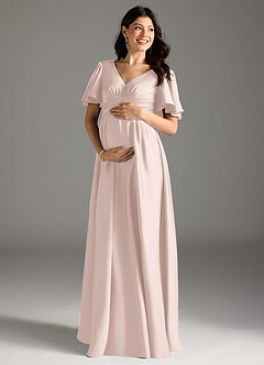 Azazie Verna Maternity Bridesmaid Dresses A-Line Ruched Stretch Satin Floor-Length Dress image3