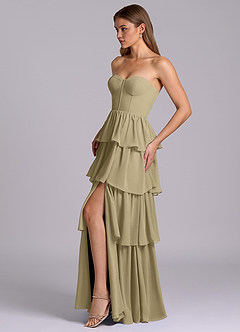 Azazie Faye Robes de demoiselle d'honneur Robe Trapèze en Mousseline de soie Encolure en Forme de Cœur Vert Mousse image3