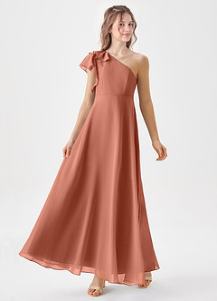Azazie Arabella Junior Robe Trapèze en Mousseline de soie Rayé Mai Tai image4