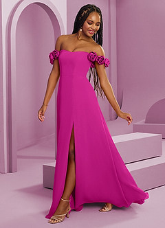 Barbie ♥ Azazie Abiti da Damigella Abito Convertibile A-Line in Chiffon a Spalla Scoperta Fucsia image13