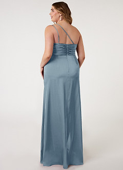 Azazie Eren Bridesmaid Dresses Dusty Blue Mermaid One Shoulder Stretch Satin Dress image7