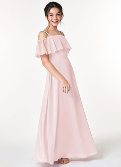 Azazie Maggie Junior Blushing Pink A-Line Off the Shoulder Chiffon Dress image4