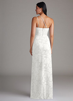 Azazie Eren Bridesmaid Dresses White Sheath One Shoulder Floral Burnout Dress image2