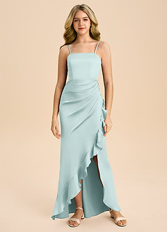 Azazie Buzzy Junior Robe Fourreau en Satin extensible Plissée Brume image3