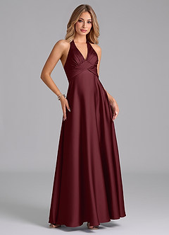 Azazie Tessie Brautjungfernkleider A-Linie Plissee Stretch-Satin Kleid Cabernetrot image5