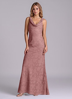 Azazie Rylina Final Sale Dusty Rose Mermaid Floral Burnout Dress image5