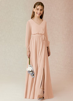 Azazie Angelica Junior Abito A-Line in Chiffon Plissettato Rosa Inglese image4