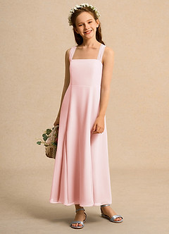 Azazie Tater Girl Robe Demoiselle D'honneur Fillette Robe Trapèze en Mousseline de soie Plissée Rose Pâle image1