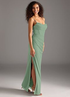 Azazie Mai Brautjungfernkleider Etui Plissee Gittergewebe Kleid Matcha image8