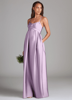 Azazie Llana Gravid brudtärna klänningar Klänning A-Linje med fickor Golvlängd Stretch Satin image3