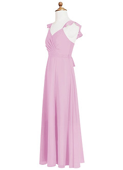 Azazie Emily Junior Robe Trapèze en Mousseline de soie Rayé Rose Bonbon image7