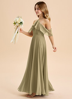 Azazie Tessabelle Junior Moss Green A-Line Off the Shoulder Chiffon Dress image3