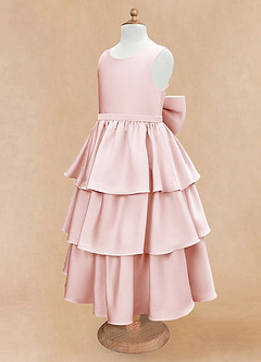 Azazie Margie Flower Girl Dresses Blushing Pink A-Line Bow Stretch Satin Dress image6