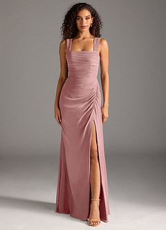 Azazie Jesaphine Robes de demoiselle d'honneur Robe Fourreau en Mousseline de soie Arc Rose Poussiéreuse image5