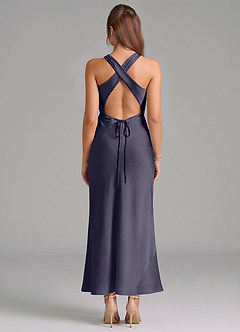 Azazie Evadne Vestidos de damas de honor Vestido de Tormenta de Satén Elástico de Corte Recto con Plisado image5