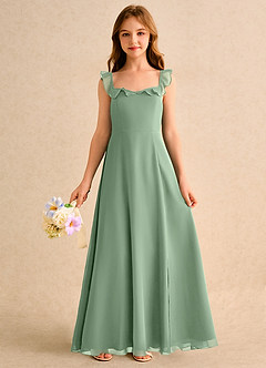 Azazie Chip Girls Formal Flower Girl Dresses Matcha A-Line Sleeveless Chiffon Dress image3