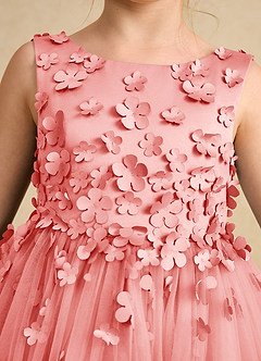 Azazie Lana Flower Girl Dresses Coral A-Line Sleeveless Matte Satin Dress image6