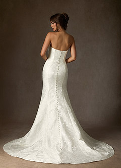 Azazie Kristella Abiti da Sposa Abito Sirena in Jacquard Floreale Senza Cinturino Bianco Antico image2
