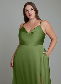 Azazie Sarella Robes de demoiselle d'honneur Robe Trapèze en Satin extensible Plissé Genévrier image8