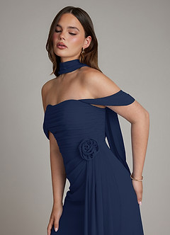 Azazie Ezria Bridesmaid Dresses Dark Navy A-Line Off the Shoulder Chiffon Dress image9