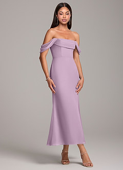 Azazie Saige Bridesmaid Dresses Wisteria Sheath Off the Shoulder Chiffon Convertible Dress image4