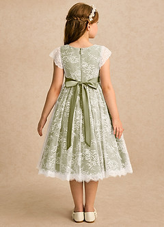 Azazie Maisie Robe Demoiselle D'honneur Fillette Robe Trapèze en Dentelle Ivoire Vert Mousse image2