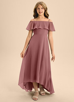 Azazie Maggie Junior Desert Rose A-Line Off the Shoulder Chiffon Dress image5