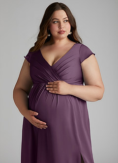 Azazie Allessia Maternity Bridesmaid Dresses A-Line Pleated Stretch Satin Floor-Length Dress image6