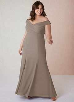 Azazie Lecia Bridesmaid Dresses Taupe Empire Off-The-Shoulder Pleated Chiffon Convertible Dress image8