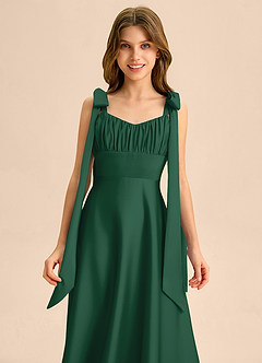 Azazie Halley Junior Jurk van Stretch Satijn met A-Lijn Boog Donkergroen image6