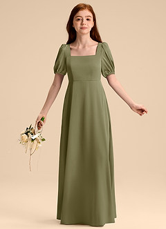 Azazie Briar Junior Robe Trapèze en Satin extensible Arc Pistache image5