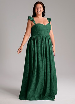 Azazie Denisse Brautjungfernkleider A-Linie Gestreift Blumen-Burnout Kleid Dunkelgrün image10