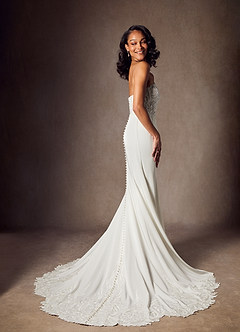 Azazie Lewena Wedding Dresses Diamond White Mermaid Lace Crepe Back Satin Dress image2
