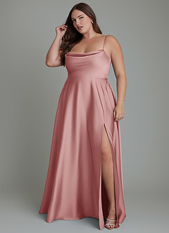 Azazie Elle Robes de demoiselle d'honneur Robe Trapèze en Satin extensible Plissé Rose Poussiéreuse image12