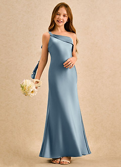 Azazie Almond Girls Formal Sukienki dla dziewczynek sypiących kwiaty Osłona Jedno ramię Satyna elastyczna Długość podłogi Sukienka image2