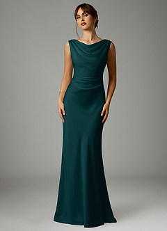 Azazie Kieryn Bridesmaid Dresses Pine Mermaid Pleated Stretch Satin Dress image1
