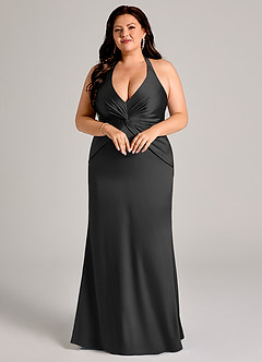 Azazie Valerie Bridesmaid Dresses Black Mermaid Pleated Stretch Satin Dress image9